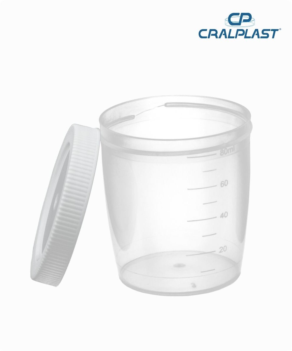 Coletor de urina 80mL sem pá  tampa branca